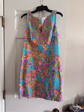 Lilly Pulitzer Turquoise Tropical Print Sleeveless Shift Dress